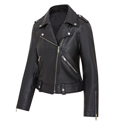 Womens Black Leather Brando Jacket - Washington