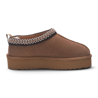 Women’s Chestnut Tan Genuine Sheepskin Real Fur Winter Platform Slippers - Polar