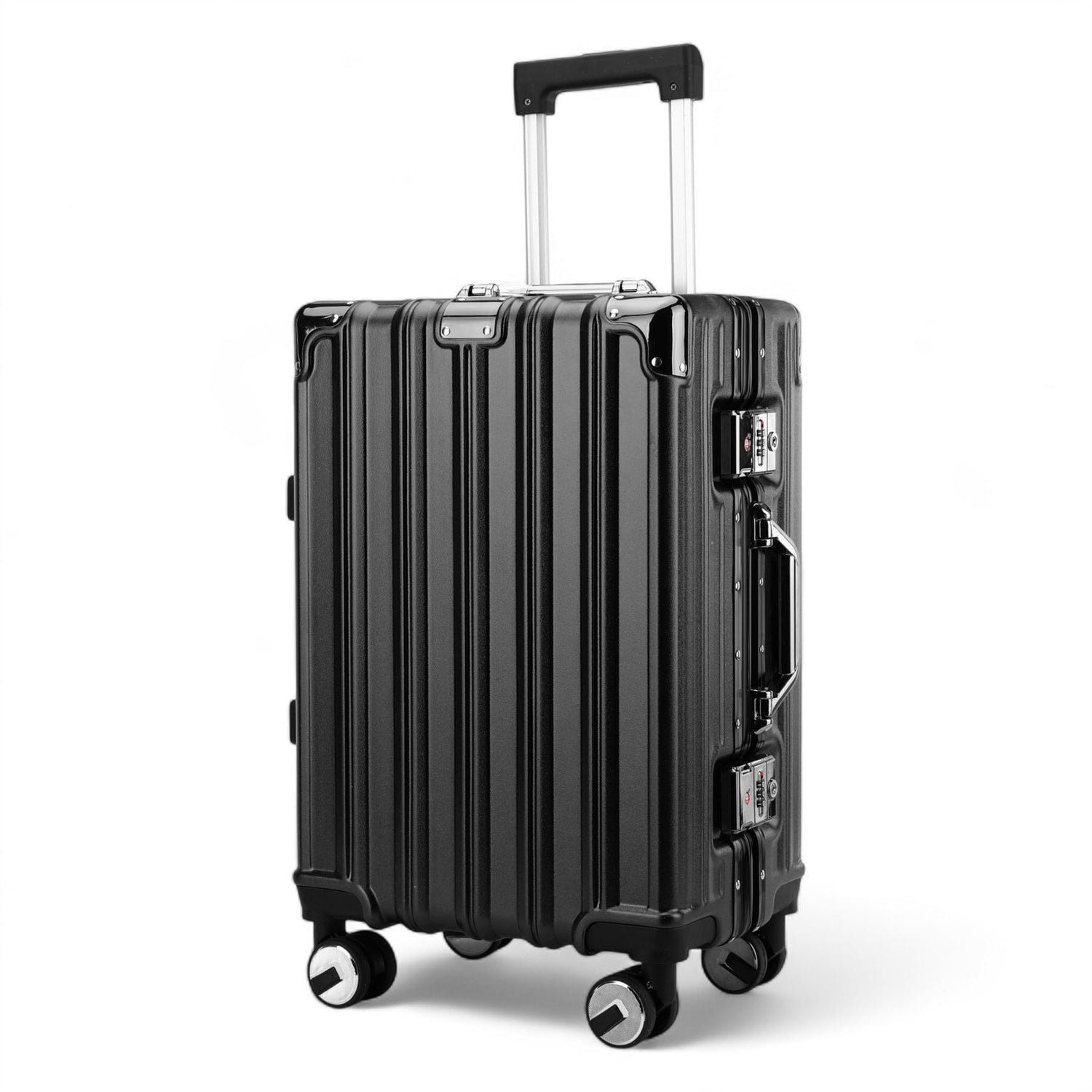 Hardshell Charcoal Black Suitcase Set Robust 8 Wheel Luggage Cabin Case Bag - IL-PC-ALLOY-CHAR