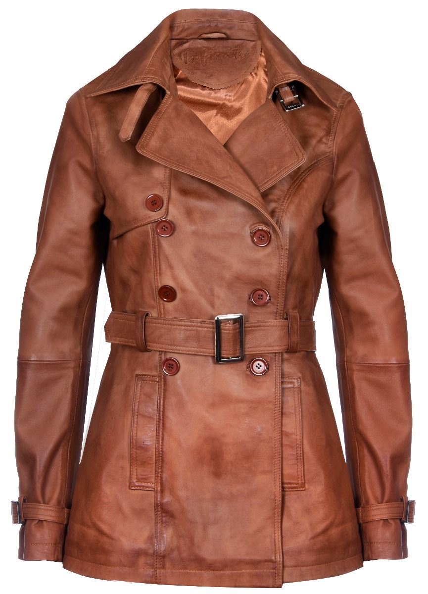 Womens Mid Length Leather Trench Coat -Oakham