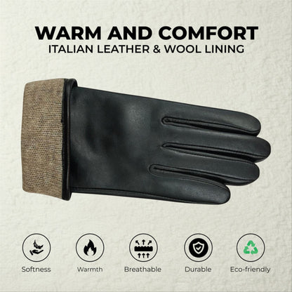 Womens Italian Leather Winter Buckle Soft Wool Lining Gloves - L-GLV-601