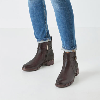 Tamaris Womens Mocca Brown Leather Buckled Zip Biker Ankle Boots