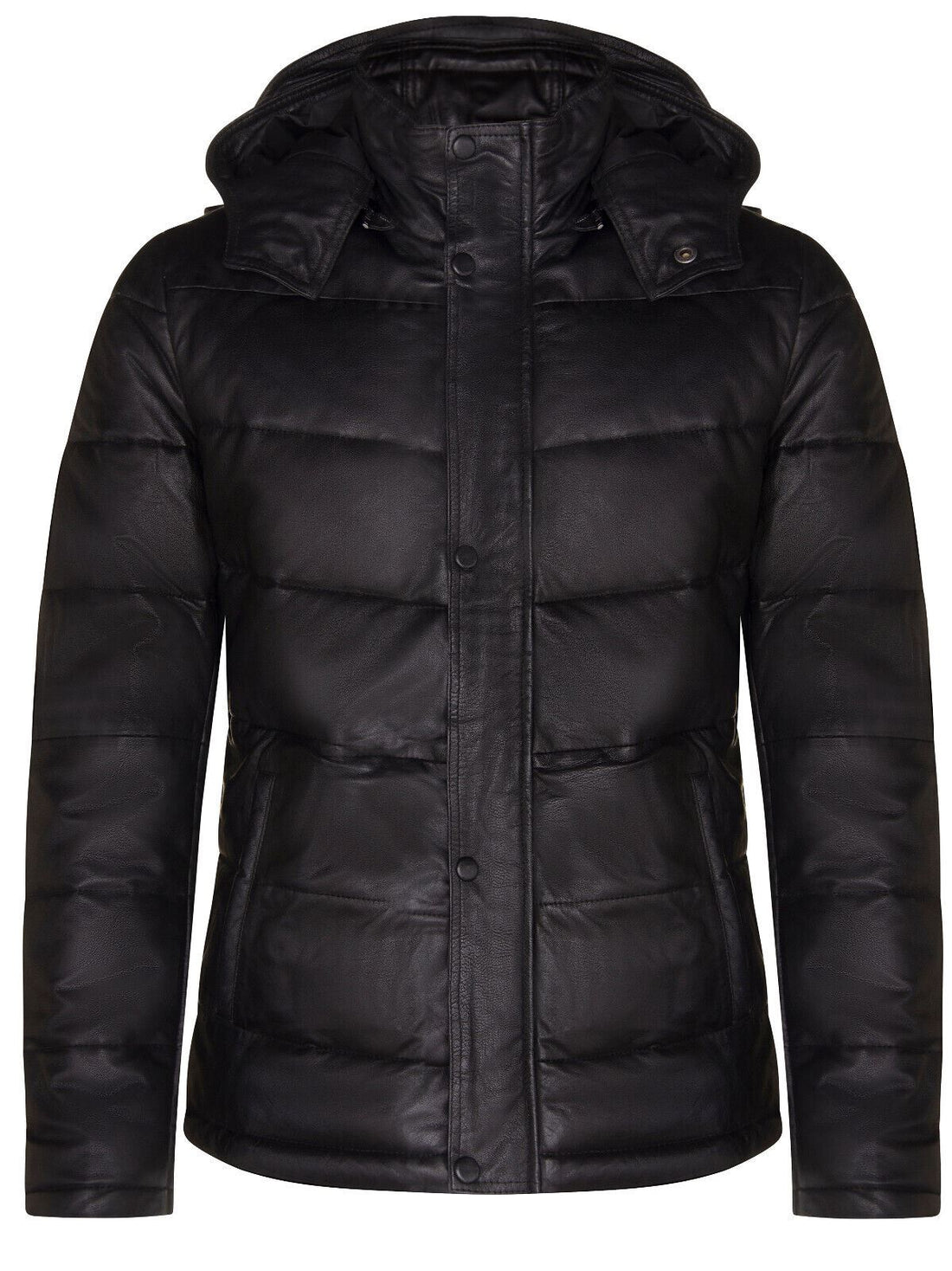 Mens Puffer Leather Hooded Bomber Jacket-Cramlington