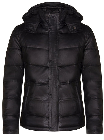Mens Puffer Leather Hooded Bomber Jacket-Cramlington