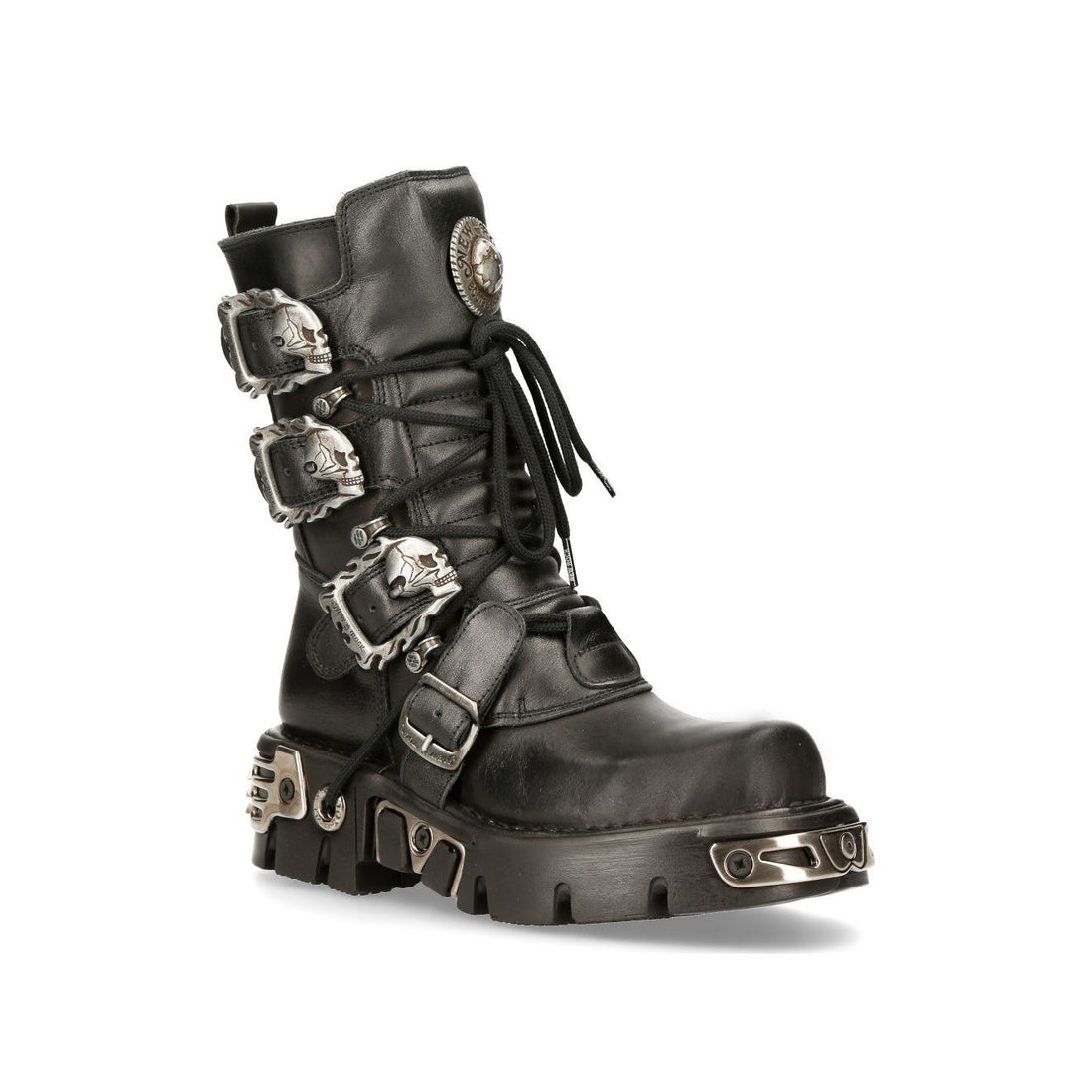 New Rock Black Mid-Calf Gothic Leather Boots-391-S1