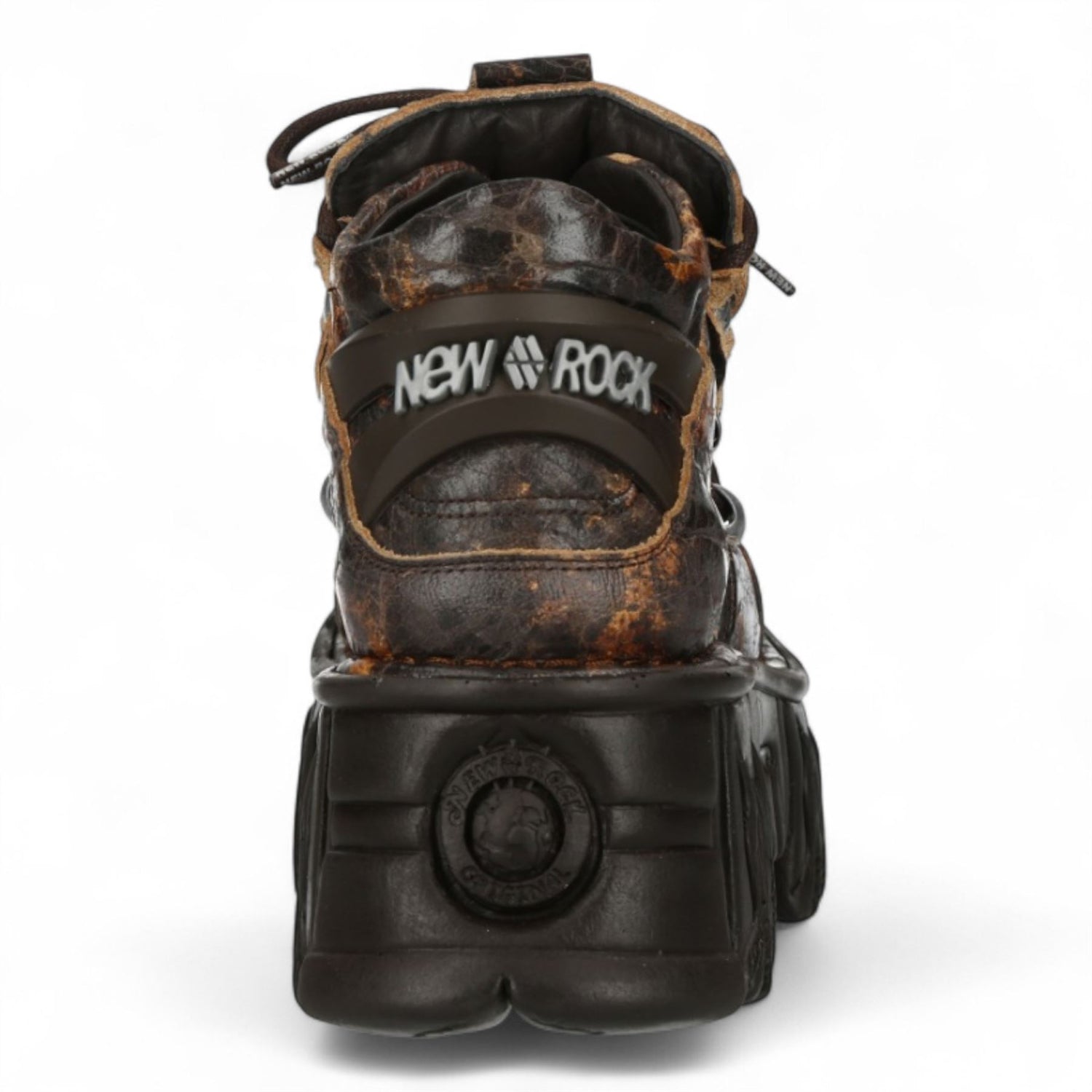 New Rock M-106-C194 Brown Flame Leather Gothic Ankle Platform Boots