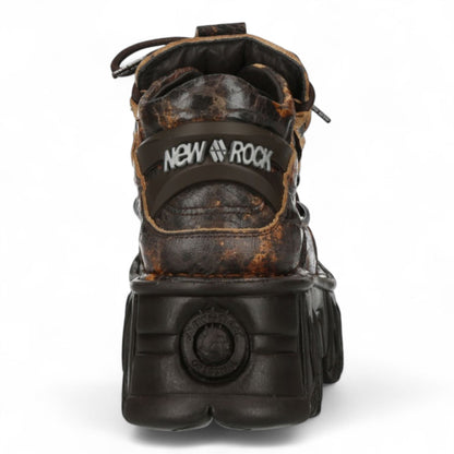 New Rock M-106-C194 Brown Flame Leather Gothic Ankle Platform Boots