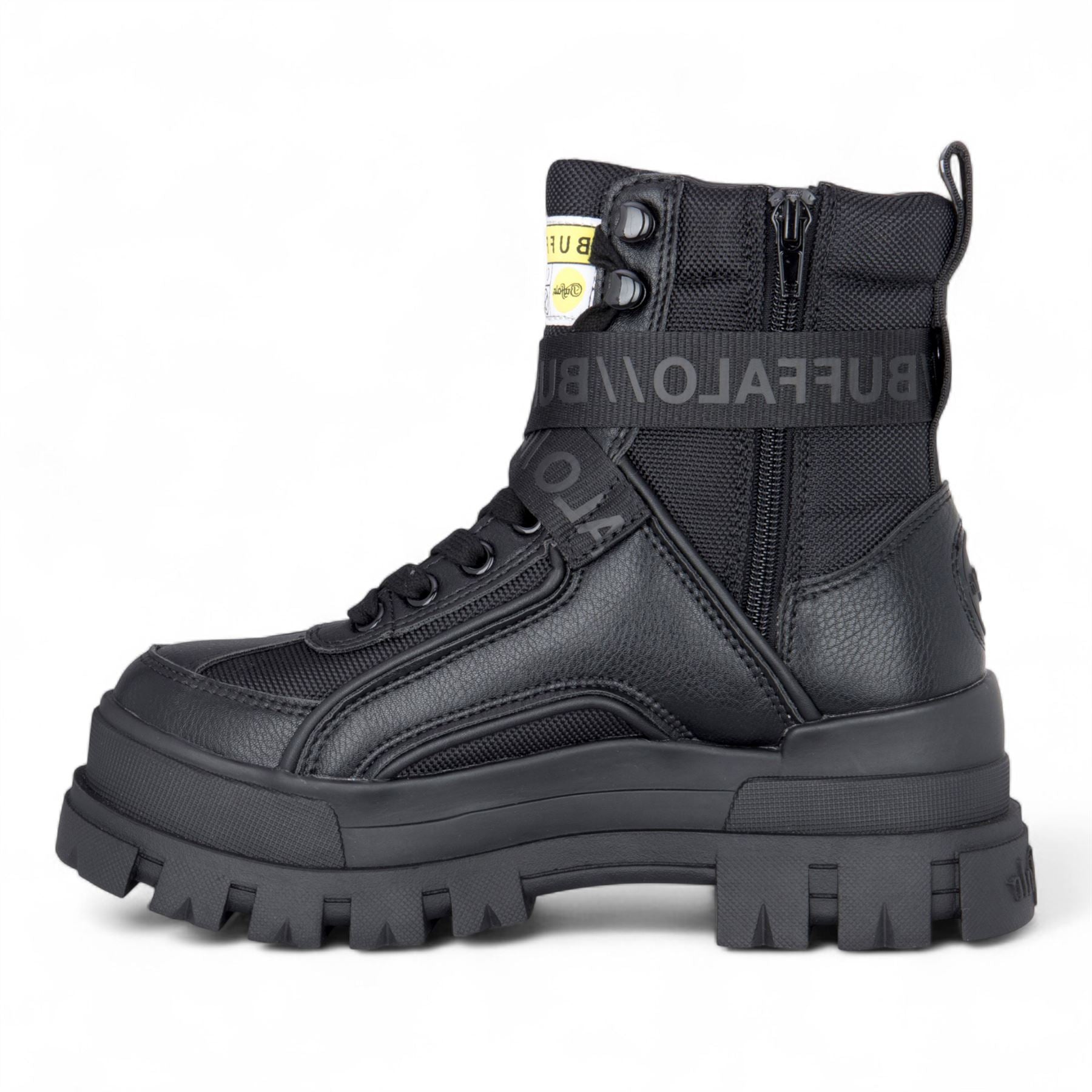 Buffalo Womens Black Chunky Platform High Ankle Combat Boots - ASPHA-COM1