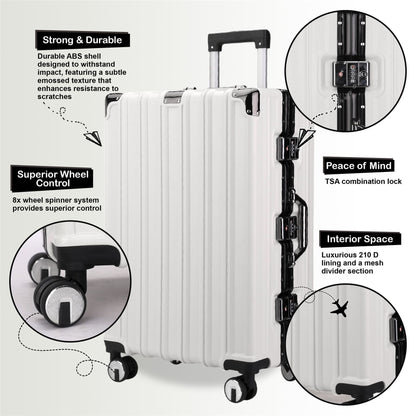 Hardshell Pink Suitcase Set Robust 8 Wheel Luggage Cabin Case Bag - IL-PC-ALLOY-WHITE
