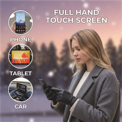 Womens Italian Leather Winter Stitch Line Design Soft Wool Lining Gloves