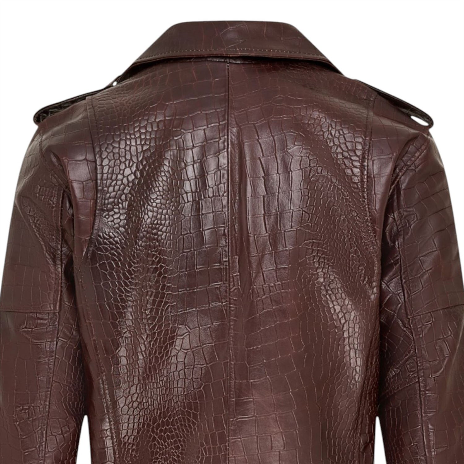 Mens Cow Leather Alligator Print Embossed Biker Jacket - Rot