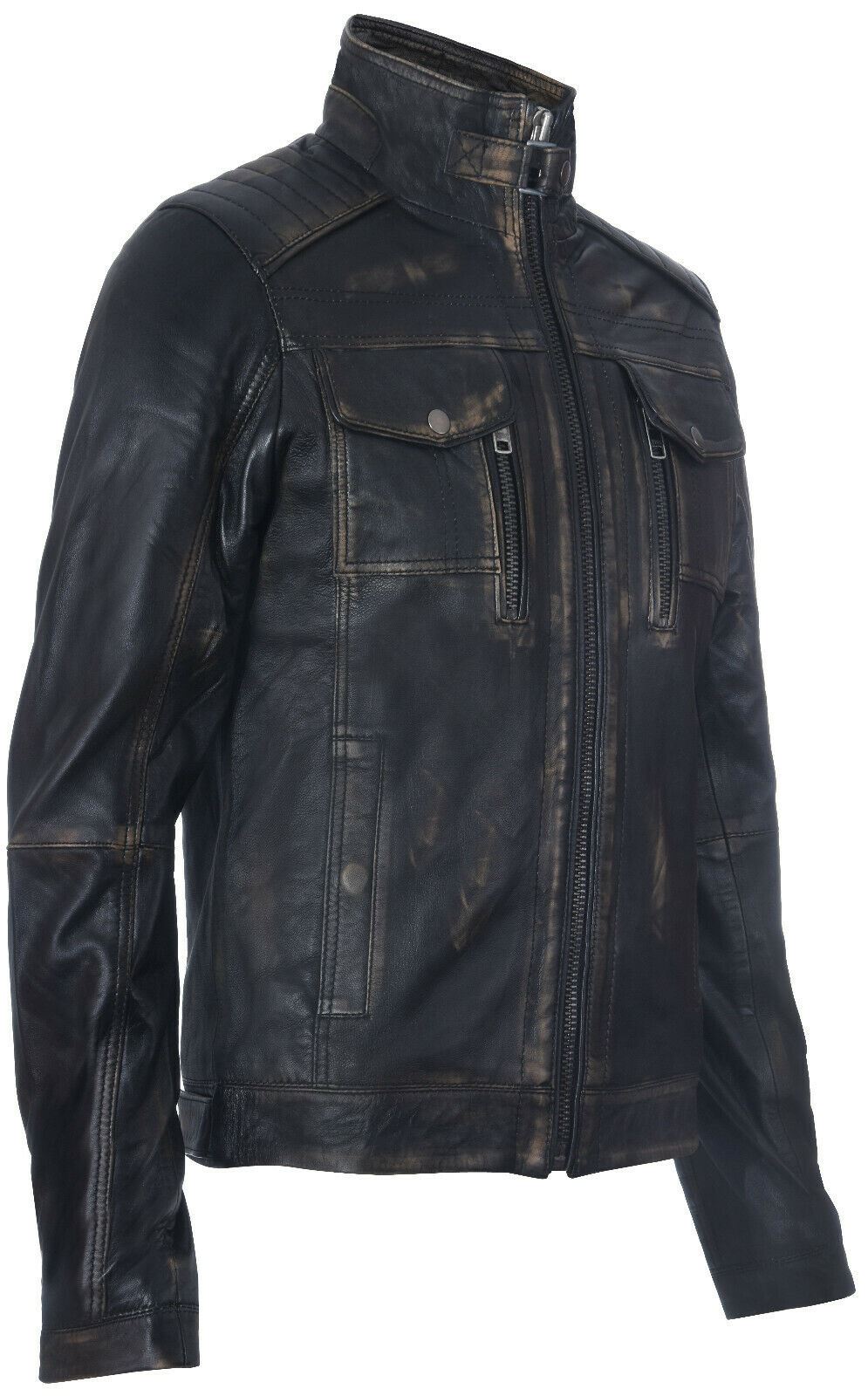 Men Vintager Classic Leather Biker Jacket-Southwick