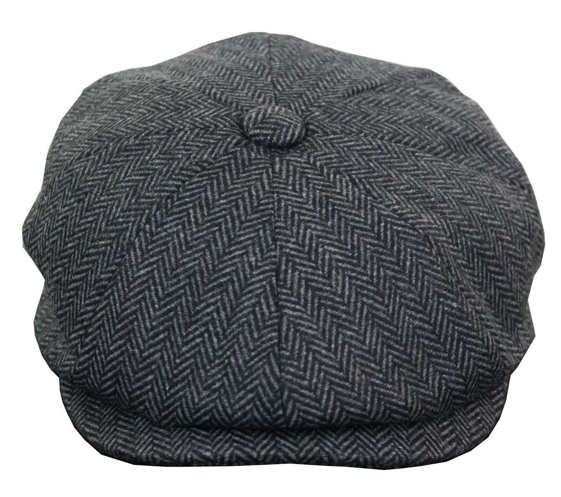 Mens Peaky Blinders Charcoal Tweed Gatsby Flat Baker Hat