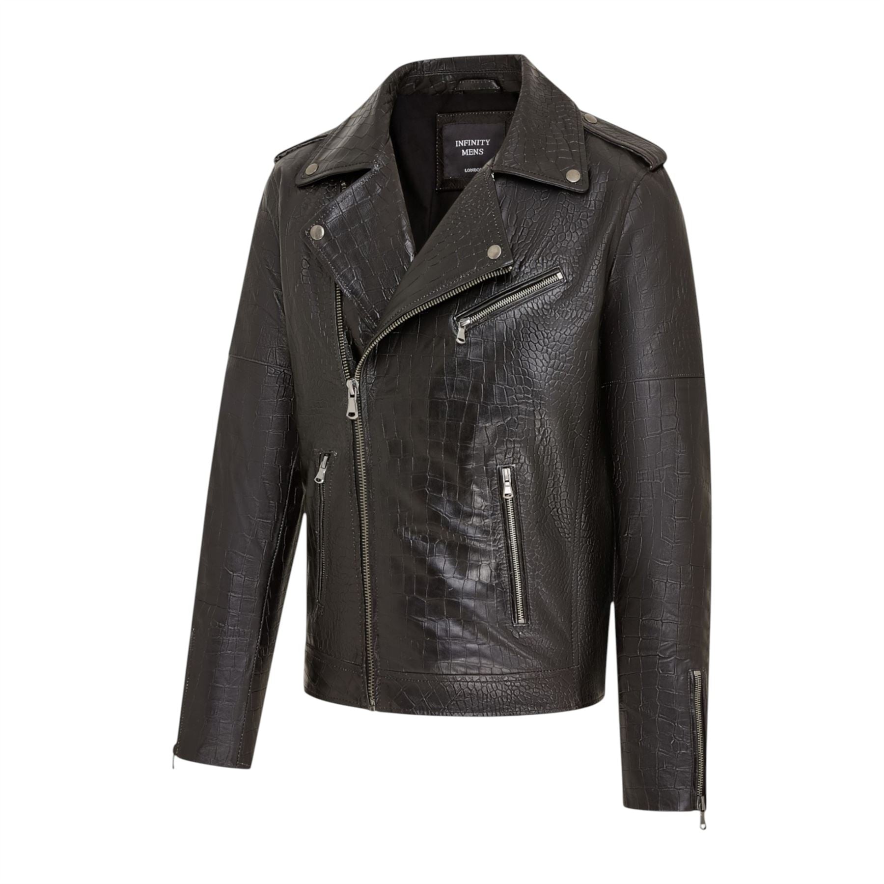 Mens Cow Leather Alligator Print Embossed Biker Jacket - Rot