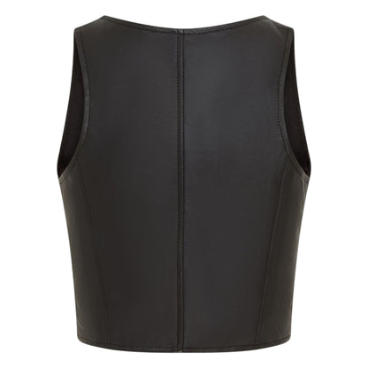 Womens Red Leather Waistcoat Biker Vest - MAM-WC