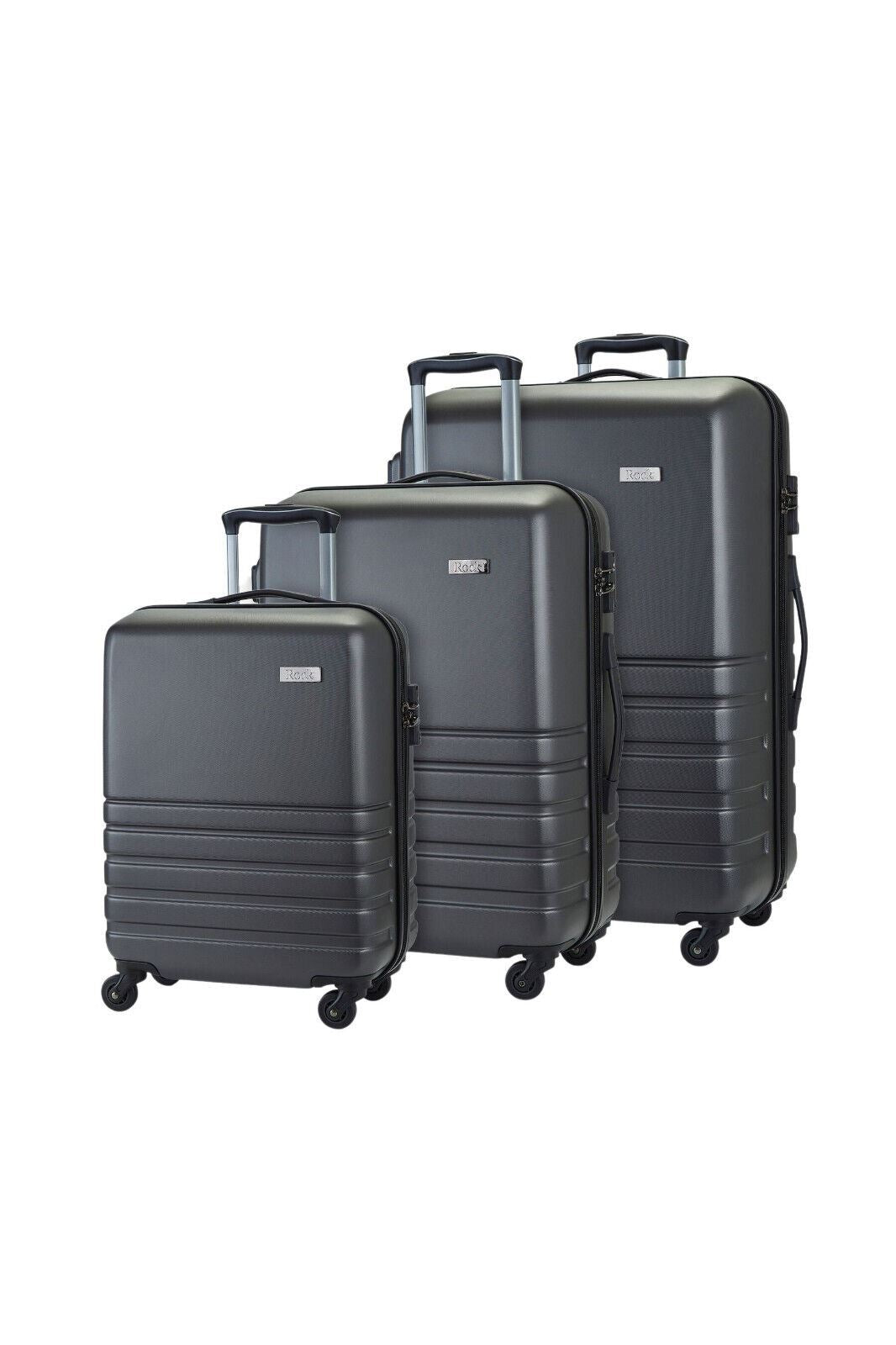 Hard Shell Charcoal Suitcase Set 4 Wheel Cabin Luggage Trolley Travel Bag
