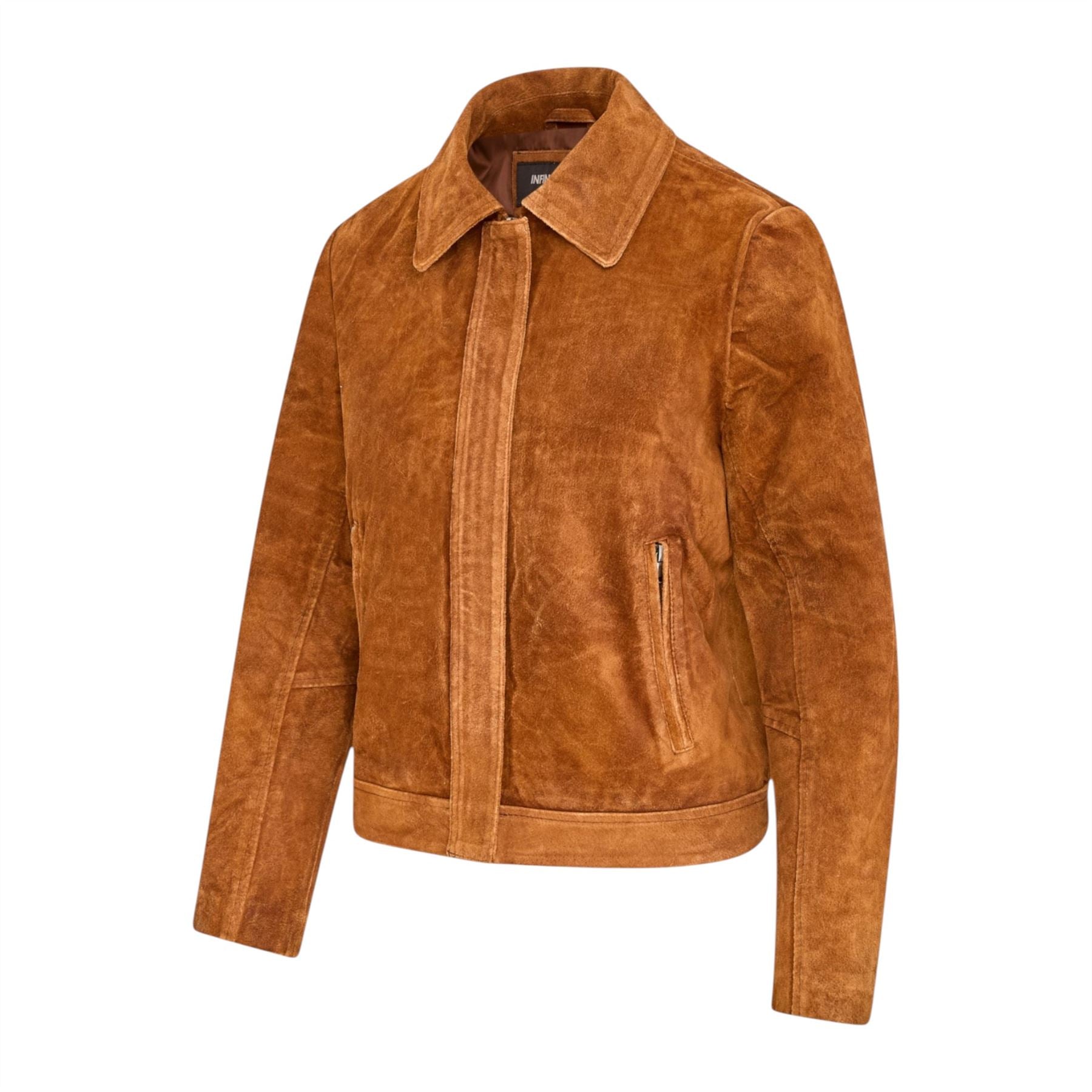 Women’s Tan Suede Leather Bomber Blouson Jacket - Varsity