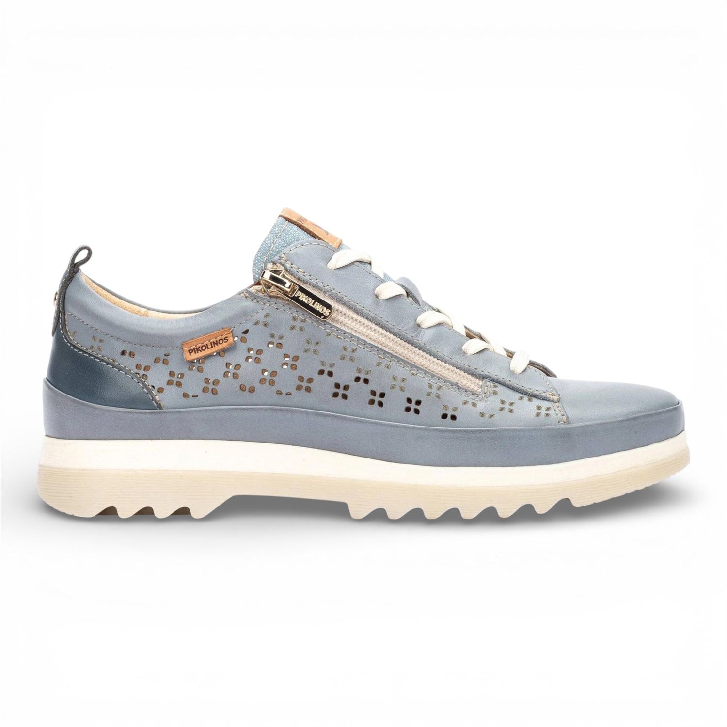 Pikolinos Women’s Denim Blue Leather Lace Up Zip Trainer Sneaker Shoes - Vigo