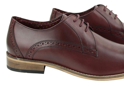 Mens Classic Oxford Brogue Derby Shoes in Cherry Leather - Upperclass Fashions 