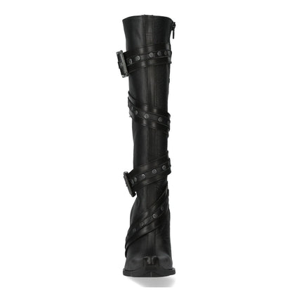 New Rock Womens Black Leather Gothic Knee-High Heeled Boots - M-9029-C10