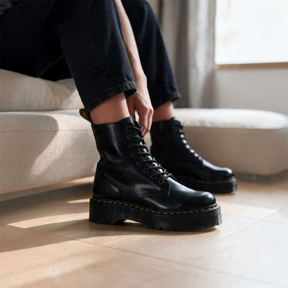 Dr Martens Jadon Black Smooth Leather Platform Boots - 15265001