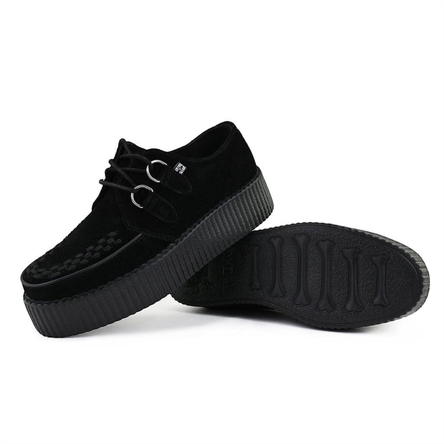 TUK Viva High Creeper Black Suede Platform Lace-Up Goth Shoes - AV7757