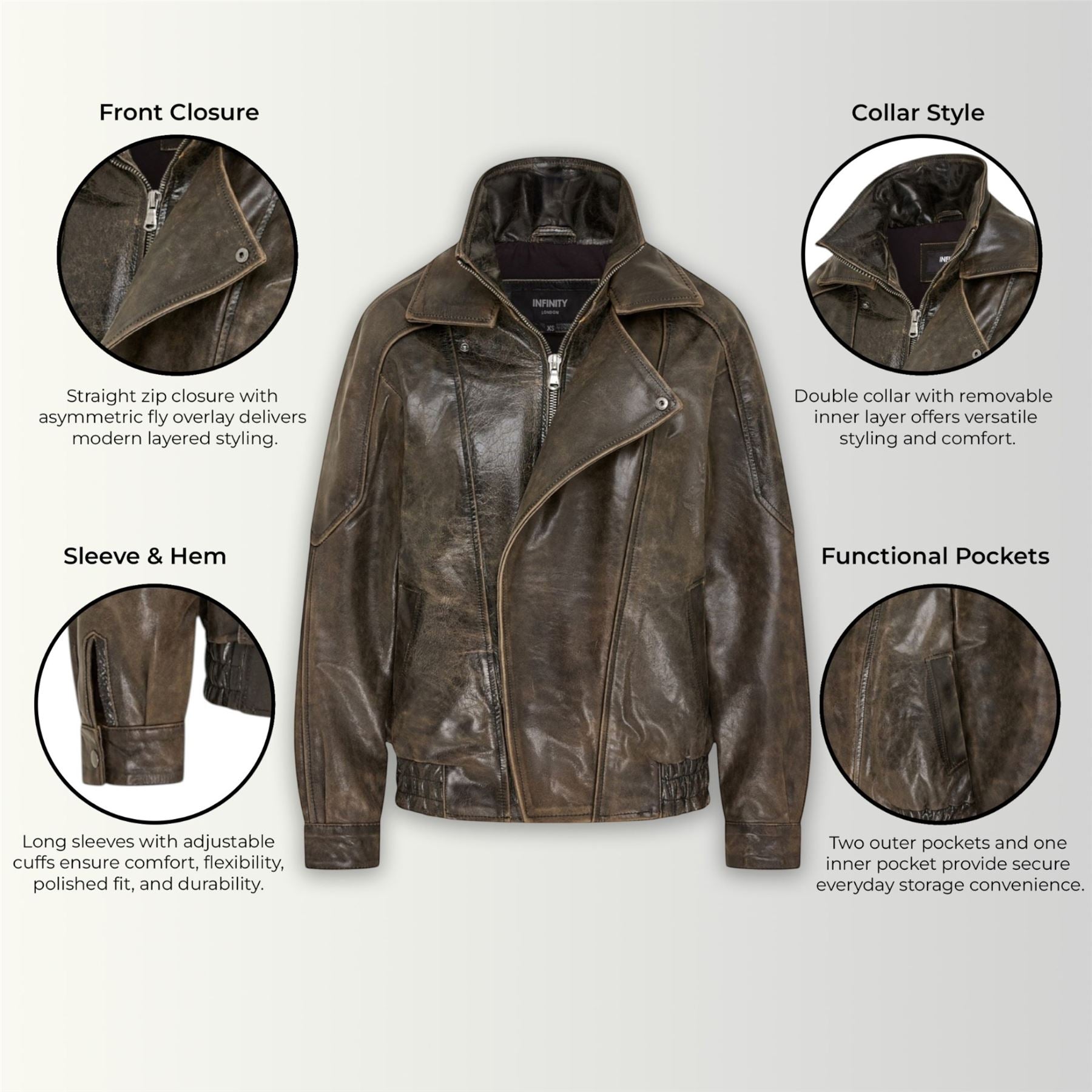 Mens Leather Biker Blouson Jacket - Bomber