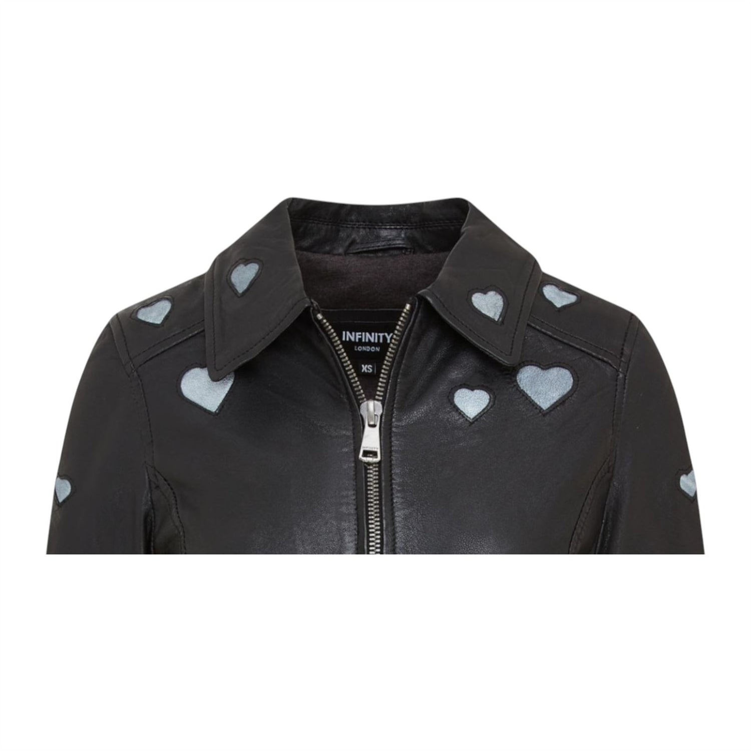Women’s Black Leather Hearts Biker Jacket  - Wynyard