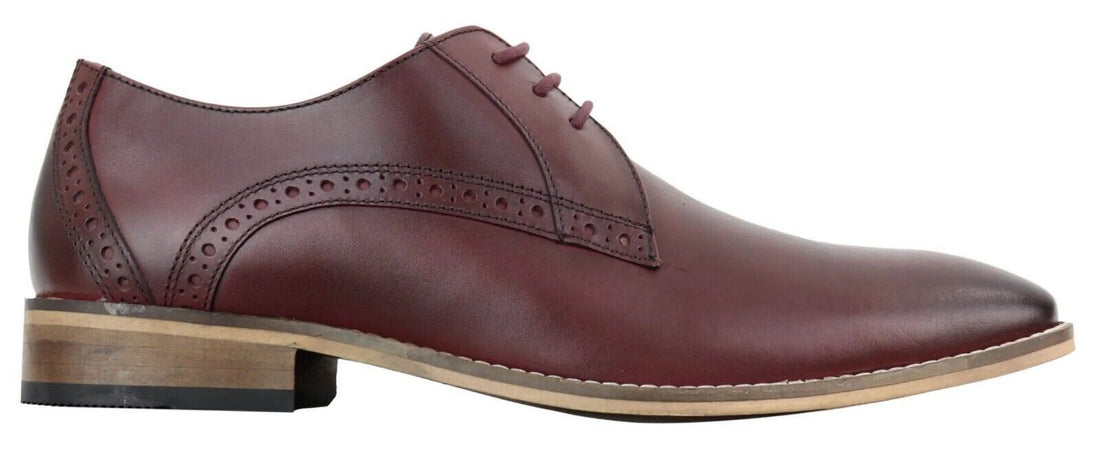 Mens Classic Oxford Brogue Derby Shoes in Cherry Leather - Upperclass Fashions 