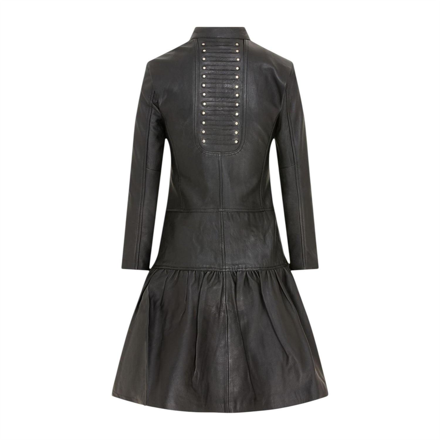 Womens Goth Leather Victorian Studded Flare Coat- Ribet
