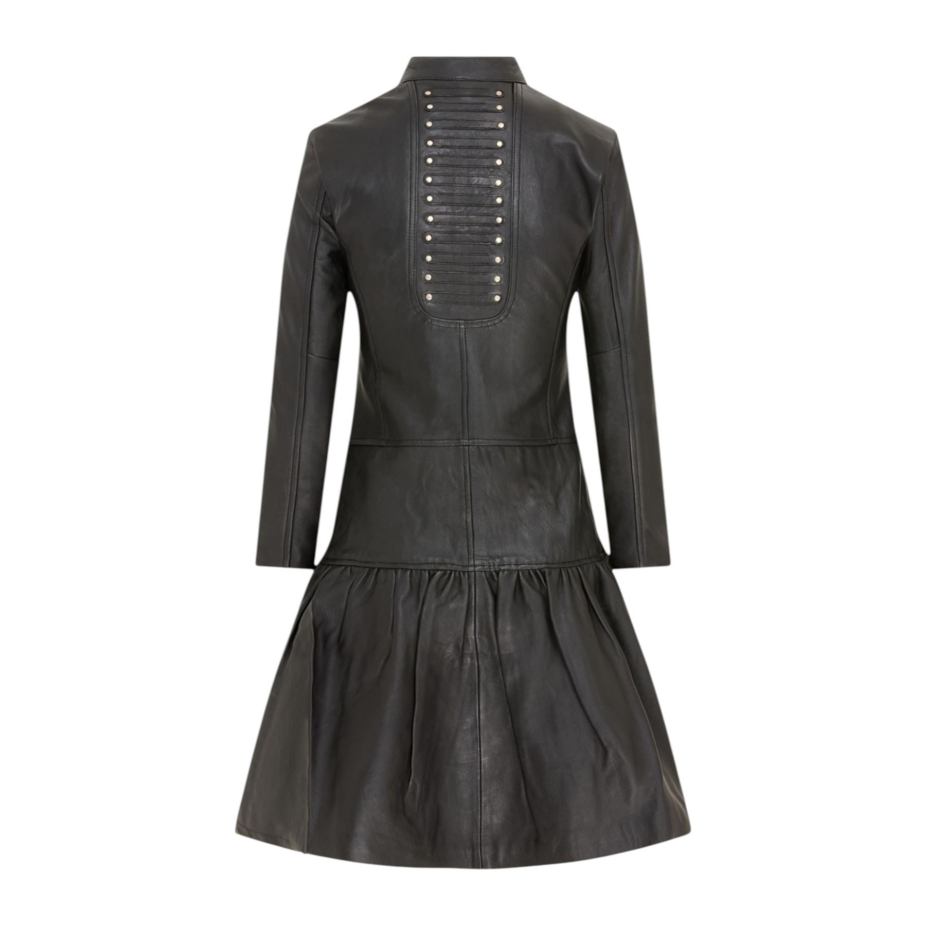 Womens Goth Leather Victorian Studded Flare Coat- Ribet