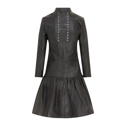 Womens Goth Leather Victorian Studded Flare Coat- Ribet