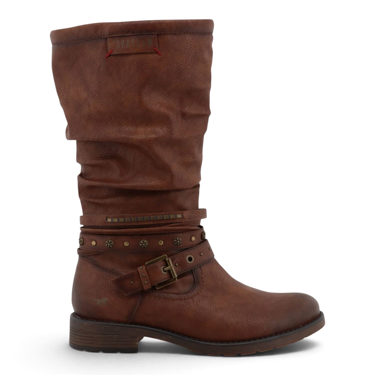 Womens Cognac Brown Faux Leather Mid-Calf Slouch Riding Boots - M0052003