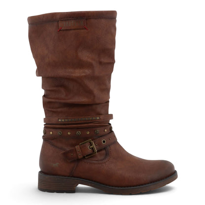Womens Cognac Brown Faux Leather Mid-Calf Slouch Riding Boots - M0052003
