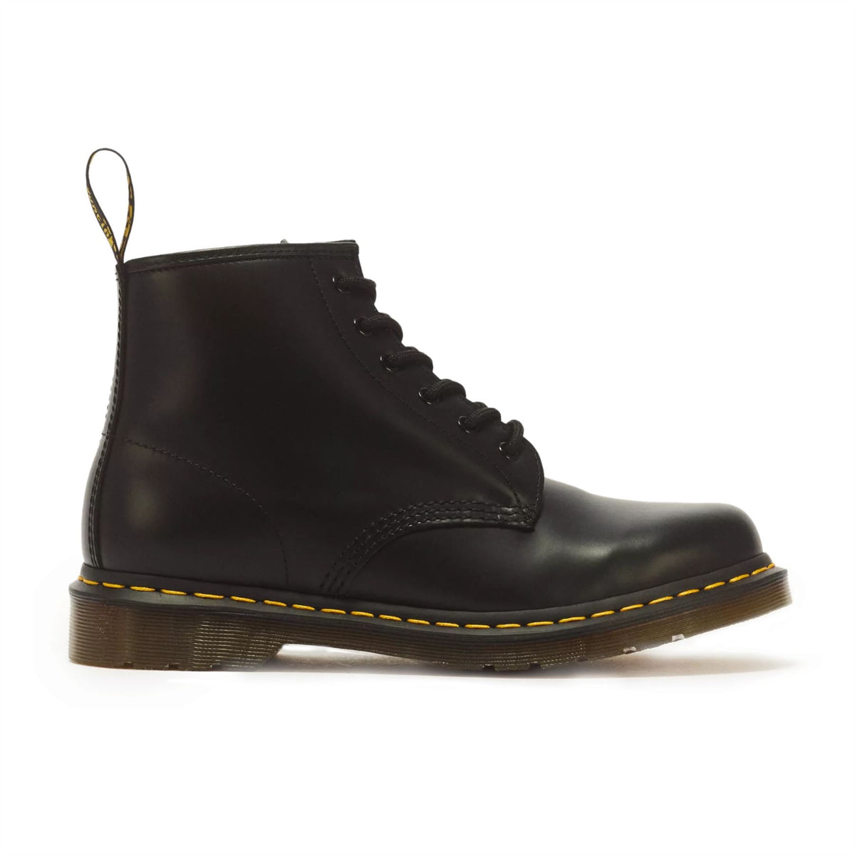 Dr Martens 101 Yellow Stitch Black Leather 6-Eye Ankle Boots - 26230001