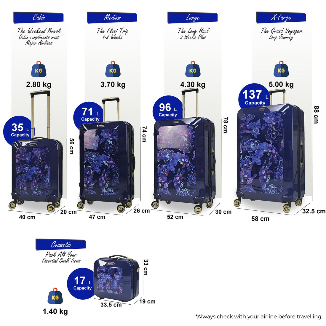 Butler Set of 5 Hard Shell Suitcase in Blue