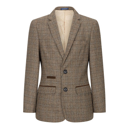 Boys 3 Piece Brown Tweed Check Vintage Retro Suit