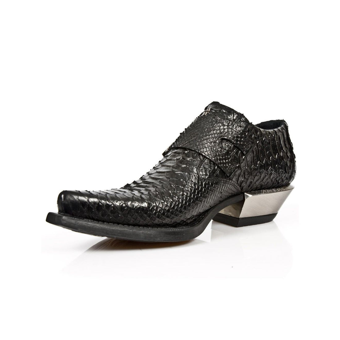 New Rock Embossed Python Black Leather Buckled Shoes-7934-S2