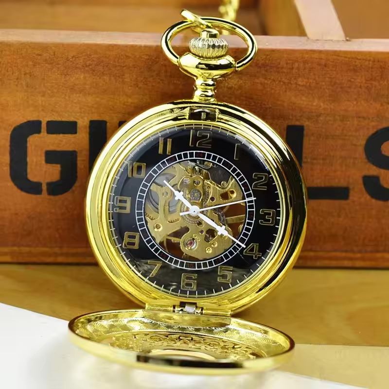 Antique Brass Alloy Skeleton Half Hunter Pocket Watch