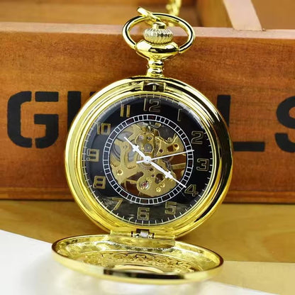 Antique Brass Alloy Skeleton Half Hunter Pocket Watch