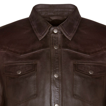 Mens Retro Denim Leather Shirt Jacket-Dorking