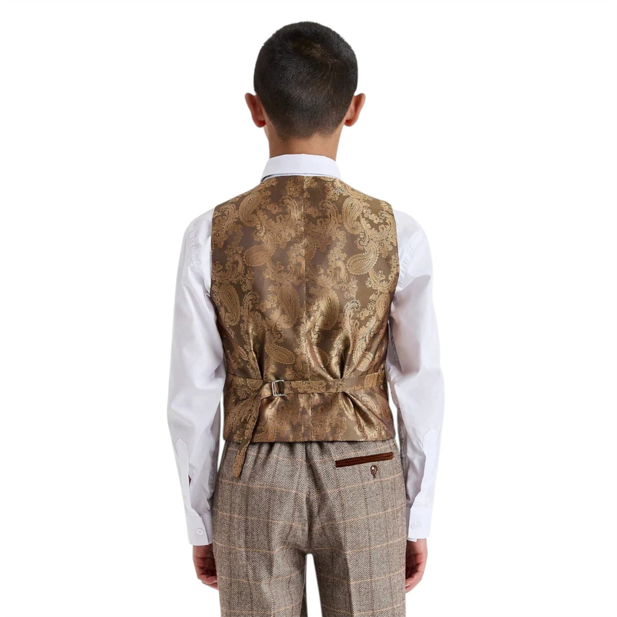 Boys Brown Tailored Fit Tweed 3 Piece Formal Suit - Harris