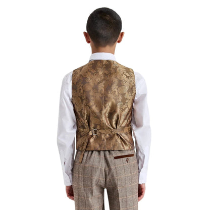 Boys Brown Tailored Fit Tweed 3 Piece Formal Suit - Harris