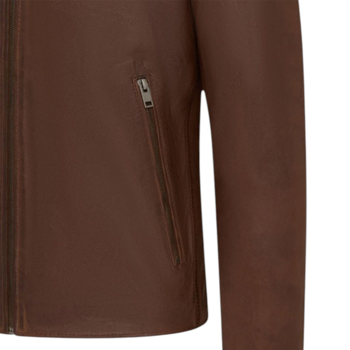 Mens Leather Stand Collar Cafe Racer Biker Jacket - E184