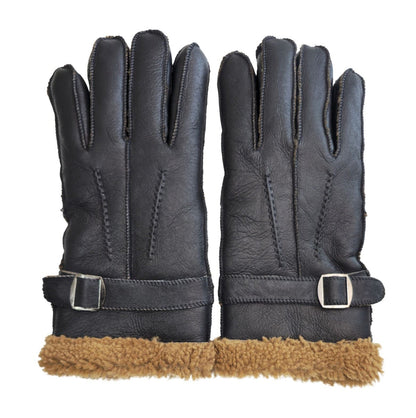 Mens Luxury Sheepskin Leather Gloves With Buckle