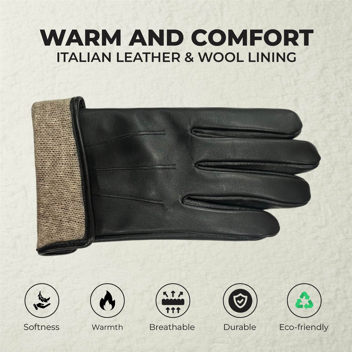 Men’s Italian Leather Warm Wool Lining Winter Gloves - M-LGV-305