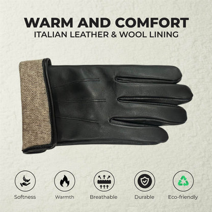 Men’s Italian Leather Warm Wool Lining Winter Gloves - M-LGV-305