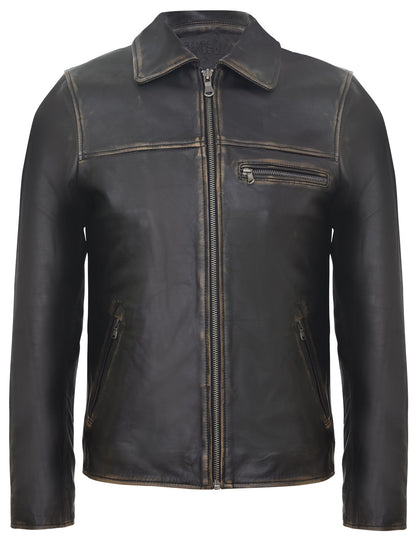Mens Cow Hide Harrington Leather Biker Jacket-Sleaford - Upperclass Fashions 