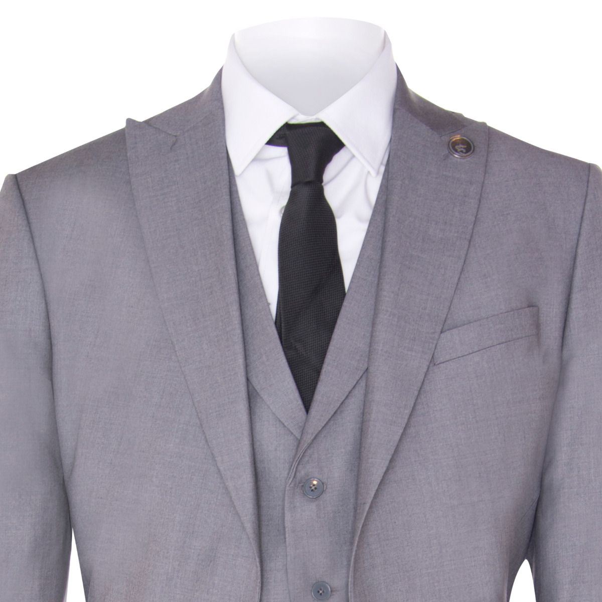 New Mens 3 Piece Suit Plain Grey Classic Tailored Fit Smart Casual 1920s Formal