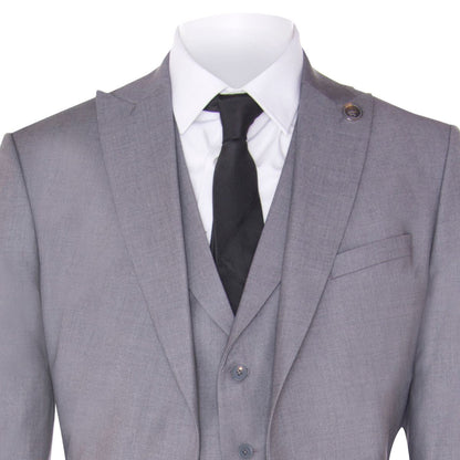 New Mens 3 Piece Suit Plain Grey Classic Tailored Fit Smart Casual 1920s Formal